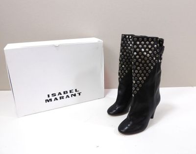 ISABEL MARANT - Bottes en cuir lisse noir ornées de clous - …