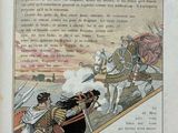 an old book with a picture of a man on a horse and a man on a horse