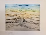 a picture of a watercolor painting of a beach