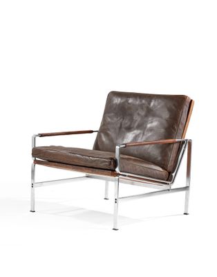 an image of a brown leather chair on a white background