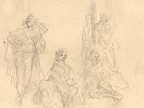 drawing of a group of people sitting on the ground