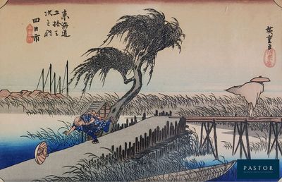 un tableau représentant un homme assis sur un banc au bord de l'eau