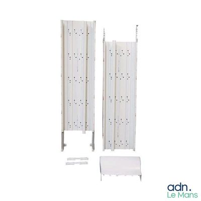 two white metal racks with holes on them on a white background