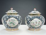 paire de vases chinois bleus et blancs représentant des oiseaux et des fleurs