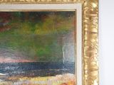 a picture of a painting of a boat on the beach