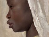 un tableau représentant une femme portant un foulard blanc sur la tête