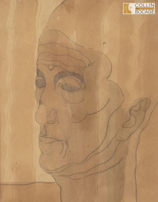 Tête d'homme . Encre et aquarelle