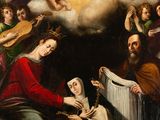 an image of a painting of the virgin surrounded by angels and angels