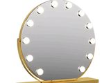 an image of a lighted vanity mirror on a stand