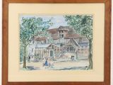 framed watercolor painting of a house in a country setting