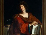 painting of a woman reading a book in a chair with a bird perched on her arm