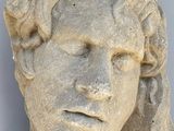 marble bust of a young man with a flowered head