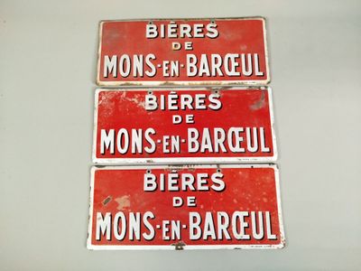 Réunion de trois plaques émaillées rectangulaires « Bières d… - Photo 1