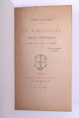 VILLARS (Henri) En vacances - Essais poétiques.