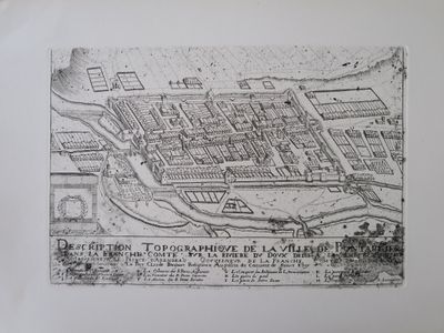 dessin représentant le plan d'une ville traversée par une rivière