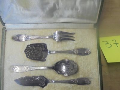 Service à Mignardises Ancien En Argent Fourré, Métal Argenté, Coffret, Bon état