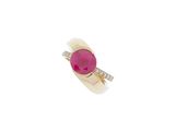 a close up of a pink stone and diamond ring on a white background