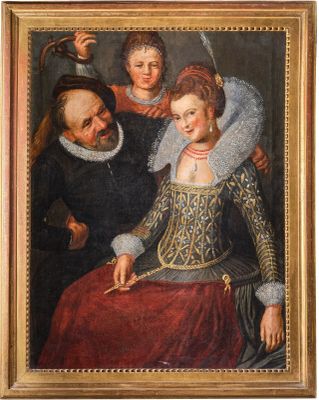 an image of a painting of a man and woman with a child
