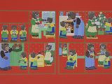 a picture of a picture of a group of bears on a red background