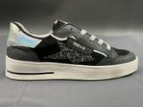 women ' s black and silver low top sneakers with glittered soles