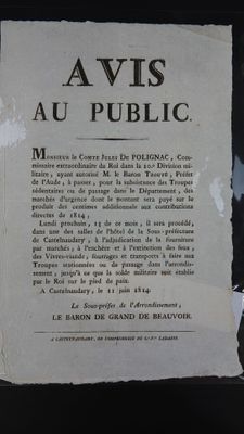 Un ancien journal français annonce la publication d'un « avis au public »