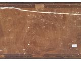an old piece of wood with peeling paint on it