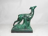 vintage art deco greyhound dog figurine in green glazee