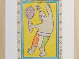 a drawing of a man holding a tennis racquet