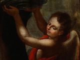 an image of a painting of a woman holding a bowl of apples