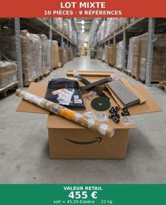 a box full of items sitting on top of a floor in a warehouse