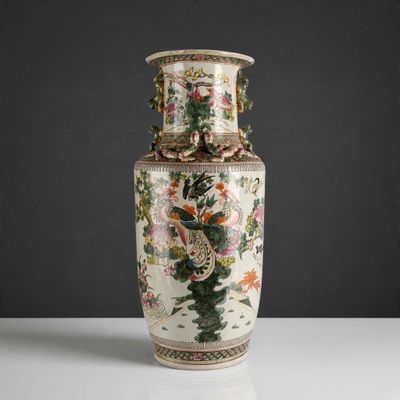 an image of a vase with a dragon on it sitting on a table