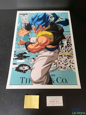 a poster of a young vegeta with a blue background