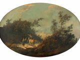 painting of a painting of a group of people in a wooded area