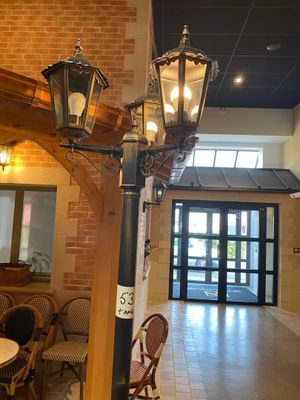 a light that is hanging from the ceiling in a restaurant