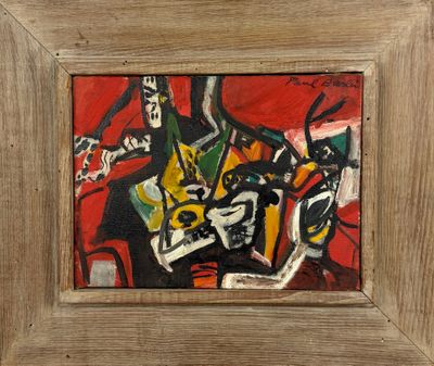 une image représentant un tableau sur un châssis en bois, avec un fond rouge