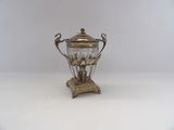 antique silver plated teapot on stand with two birds on top