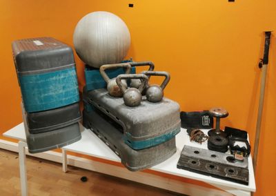 a small table with a variety of objects on it