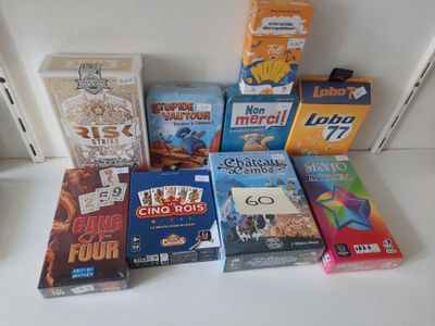 a lot of games on the counter in the kitchen