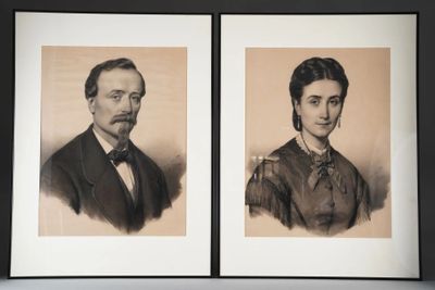 two black and white portraits of a man and a woman