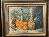 tableau représentant une nature morte composée d'oranges et d'autres fruits posés sur une table