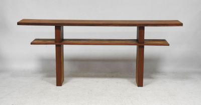 a close up of a wooden table on a white background