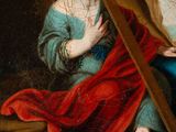 an image of a painting of a woman holding a cross