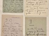 quatre lettres manuscrites figurent sur une feuille de papier à l'encre