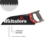 an image of a black and red hand saw with the words hutafors on it