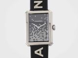 chanel watch with black leather strap and silver case