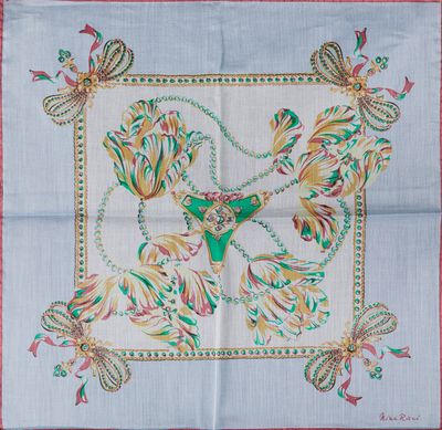 NINA RICCI - Petit carré en coton imprimé. Pochette