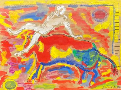 Duccio BERTI (1943) Tauromachie Aquarelle sur papier craft s…