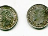 deux pièces d'argent sur lesquelles figurent respectivement la tête d'une femme et celle d'un homme