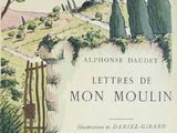 une illustration tirée d'un livre, avec un moulin à vent en arrière-plan