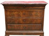 an antique chest of drawers with a marble top